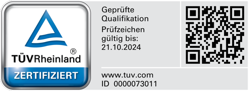 TÜV Rheinland Plakette für eine Zertifizierung als Datenschutzbeauftragter.