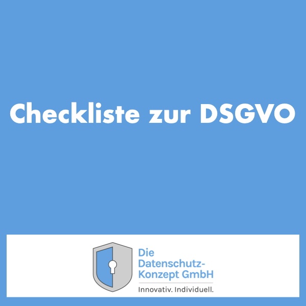 Hellblaues Grafikelement mit dem Text "Checkliste zur DSGVO"
